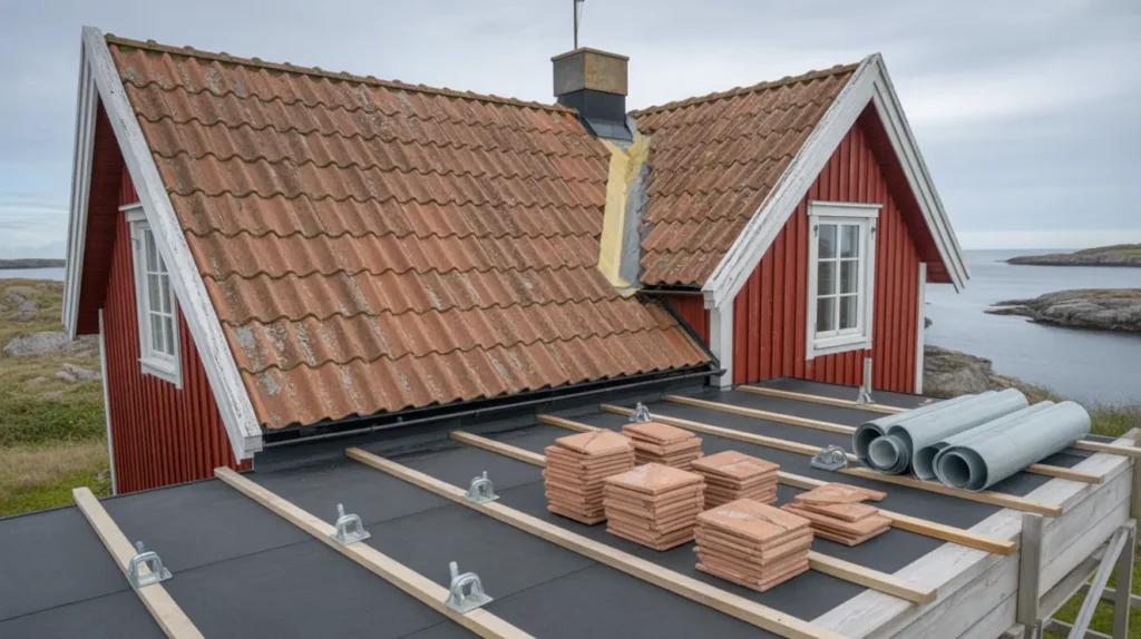 takrenovering gullholma skydda taket mot saltvind och slagregn